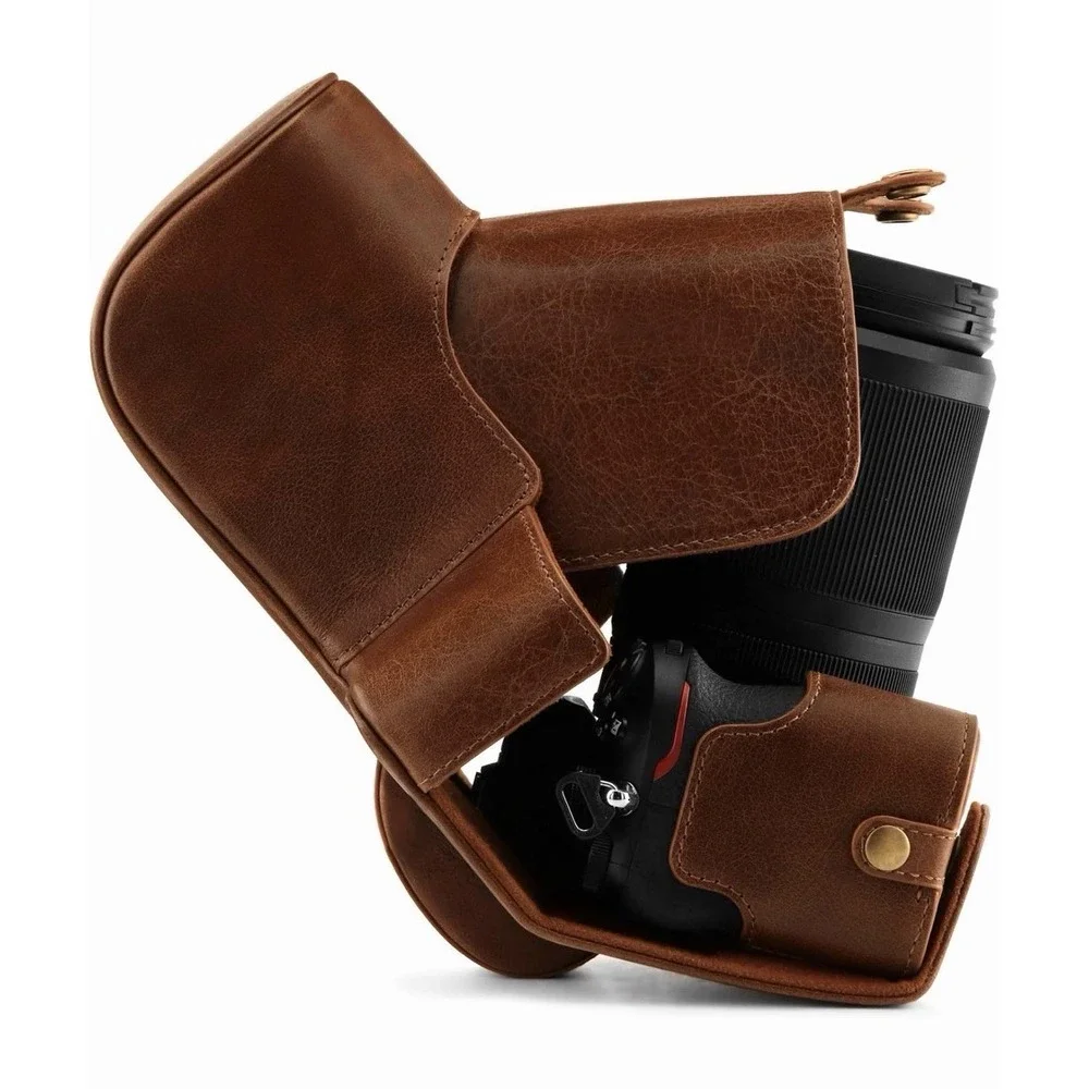 MegaGear Genuine Leather Camera Case Compatible With Nikon Z50 (50-250MM) Brown